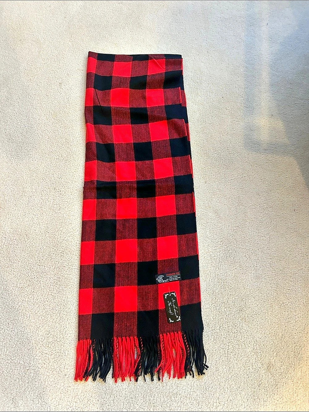 Cashmere Blend Plaid Scarf in Red & Black NWT